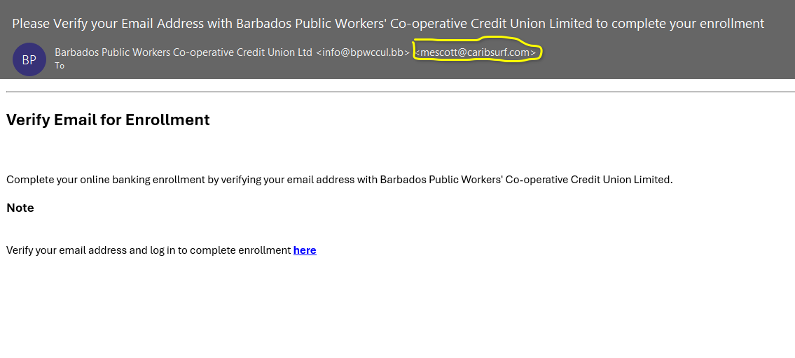 Credit union phishing email visual